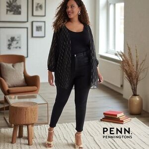 NWOT, Penningtons, Black Sheer Open Tunic Kimono, Plus Size X / 1X